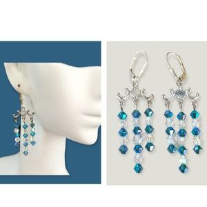 Vintage 1970s Boho Sterling Silver .925 Crystal Chandelier Earrings